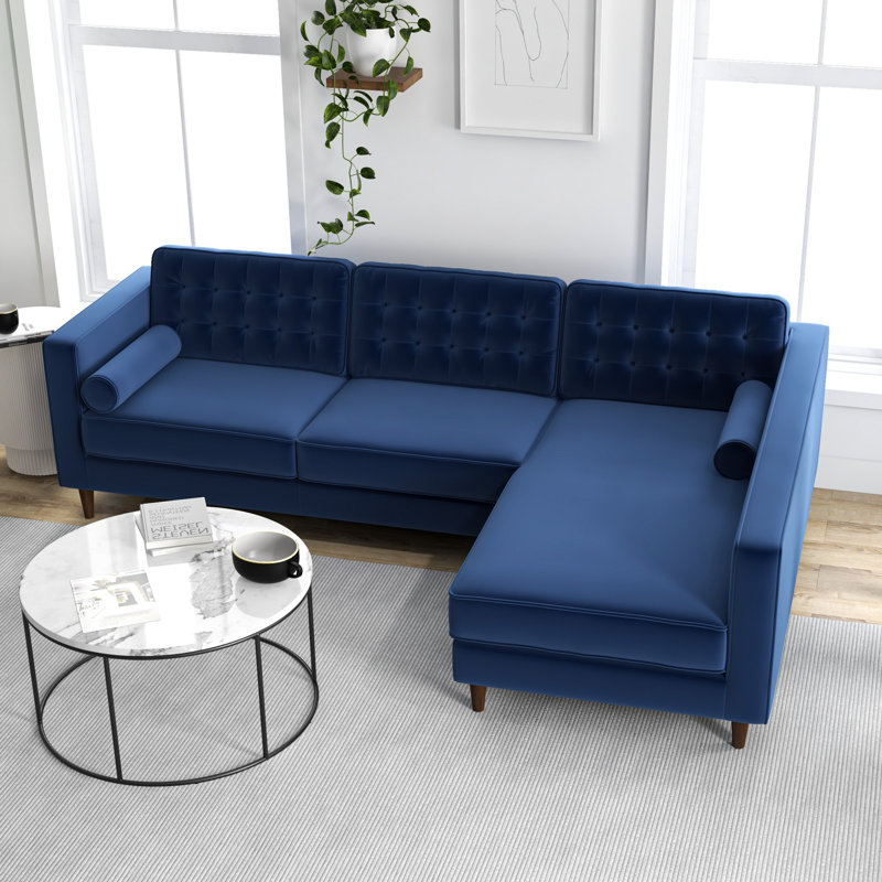 Fossen 2 Piece Velvet Sectional Mistana Orientation Right Hand Facing Fabric Blue